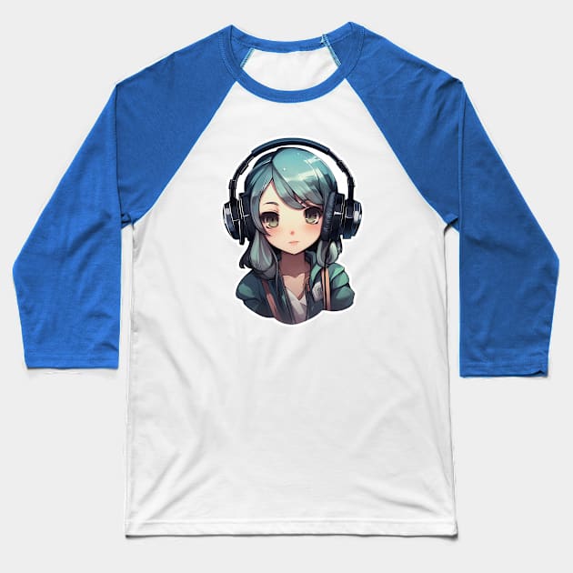 Cute headphone anime girl Baseball T-Shirt by AestheticsArt81